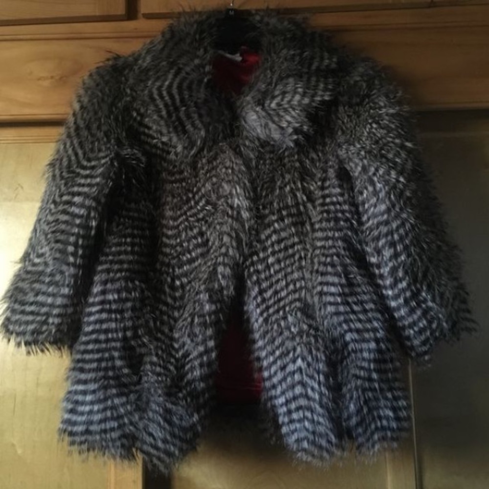 Black/Tan Faux Fur Coat size XS